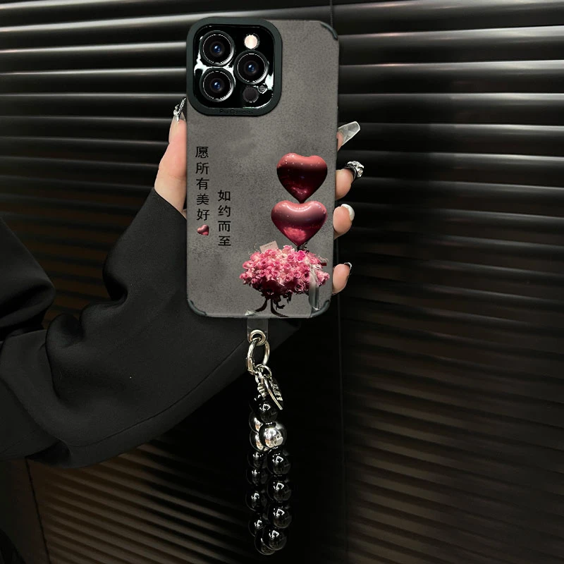 适用于【苹果14pro】如约而至ins风秋冬皮质创意全包网红手机壳女款