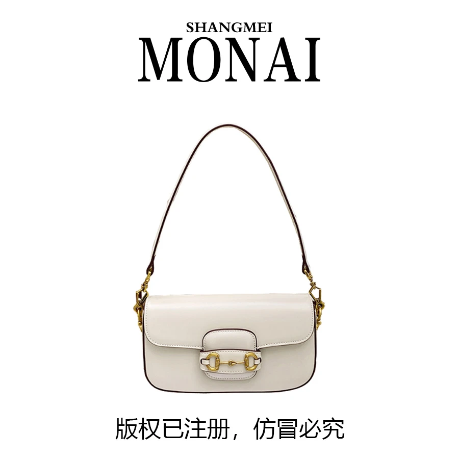 尚美莫奈 9283白色轻奢高级感设计款单肩斜跨包高定腋下法棍包