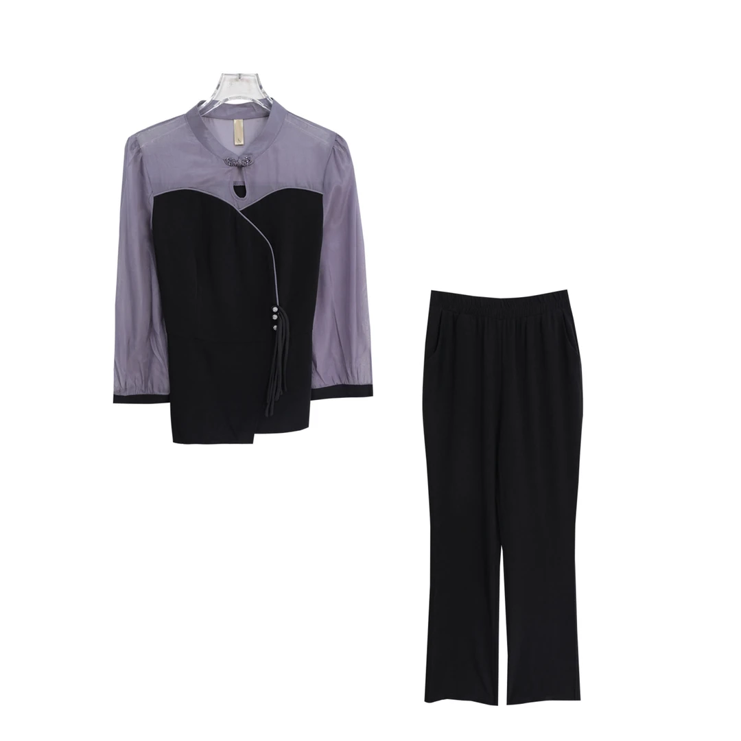 时尚洋气新中式盘扣上衣宽松休闲裤套装S3286