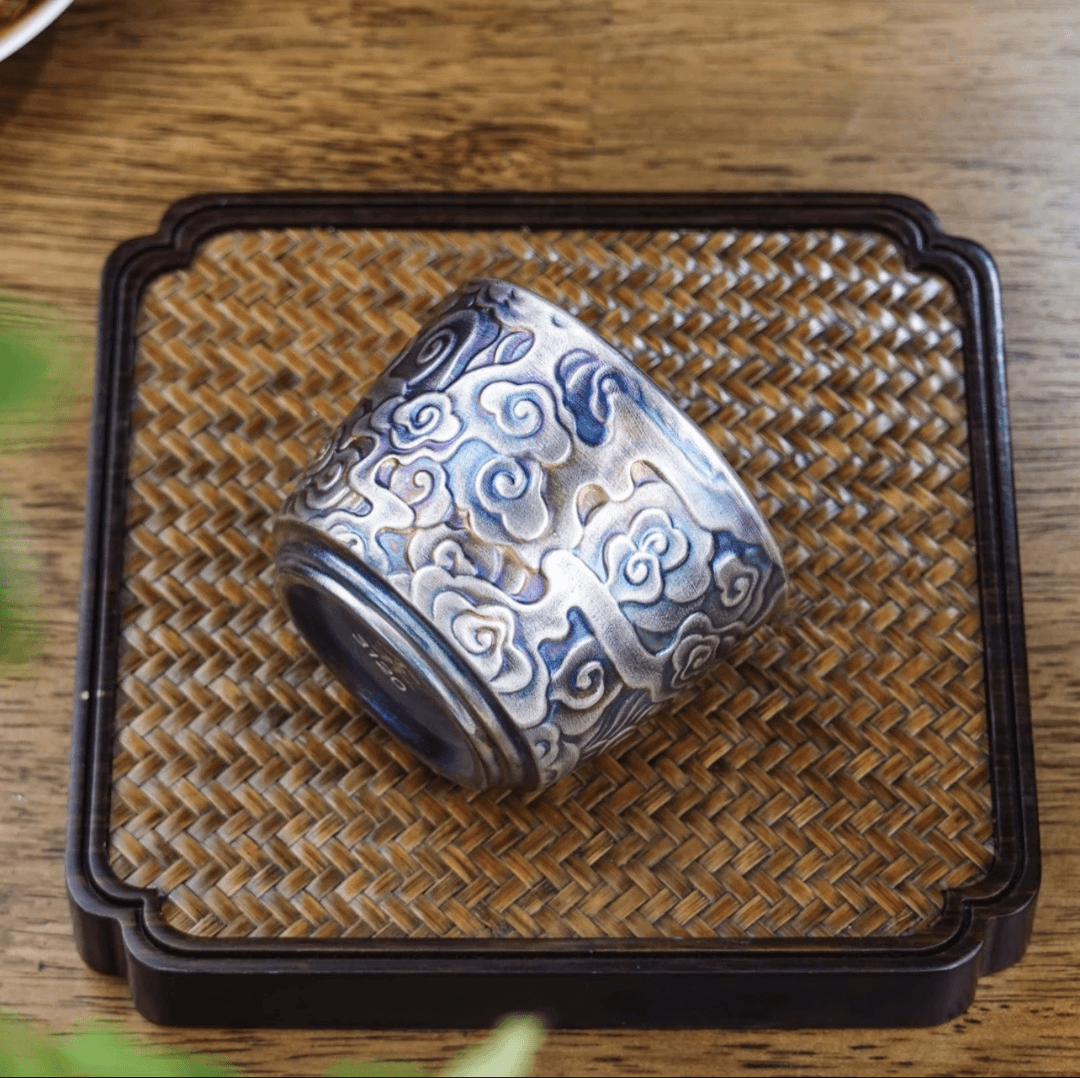 银祥云纹复古主人杯高端陶瓷鎏茶盏功夫茶具A1293