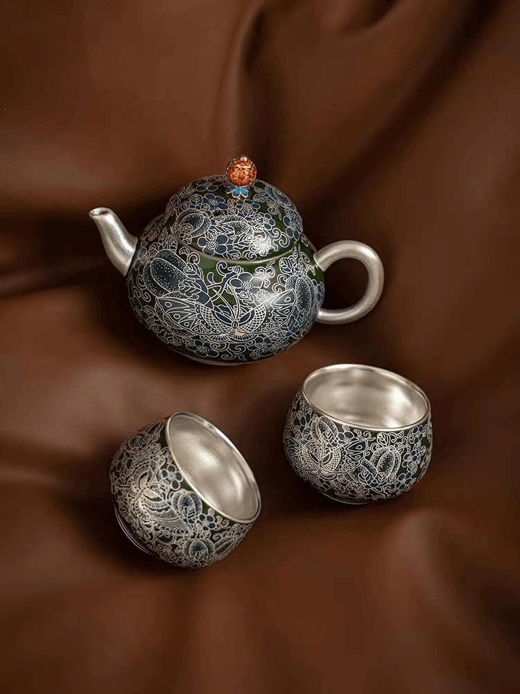 蝶恋花小套组一壶两杯陶瓷功夫鎏银茶具中式复古简约旅行s3713