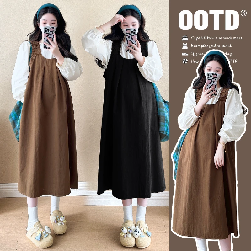 孕妇春装连衣裙宽松大码遮肚子显瘦2025新款时尚洋气背带裙春秋季