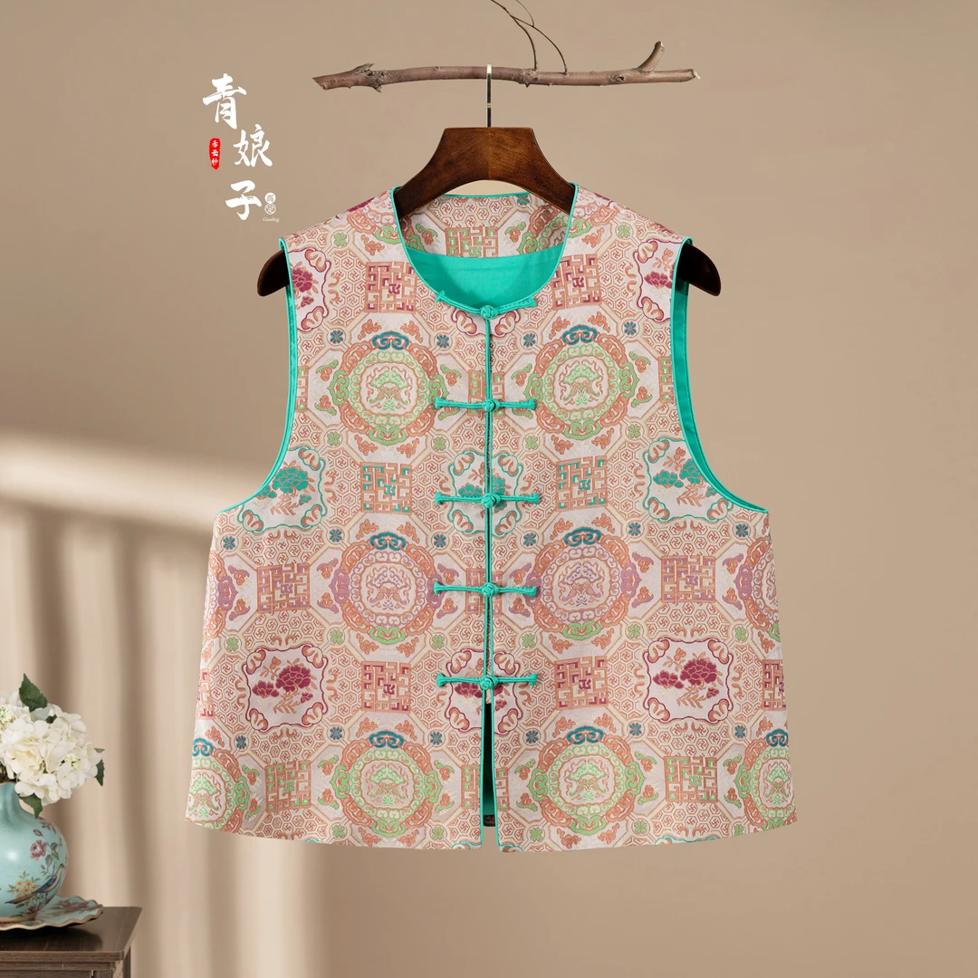 织锦（灵愧）秋季上新减龄时尚拼接文艺马甲开衫外套无袖马夹-50949