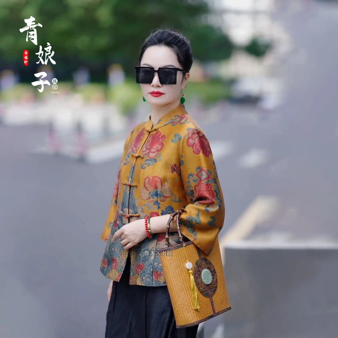 青娘子香云纱〔麒瑞〕重缎定位印花气质时尚七分袖女士上衣外套-758
