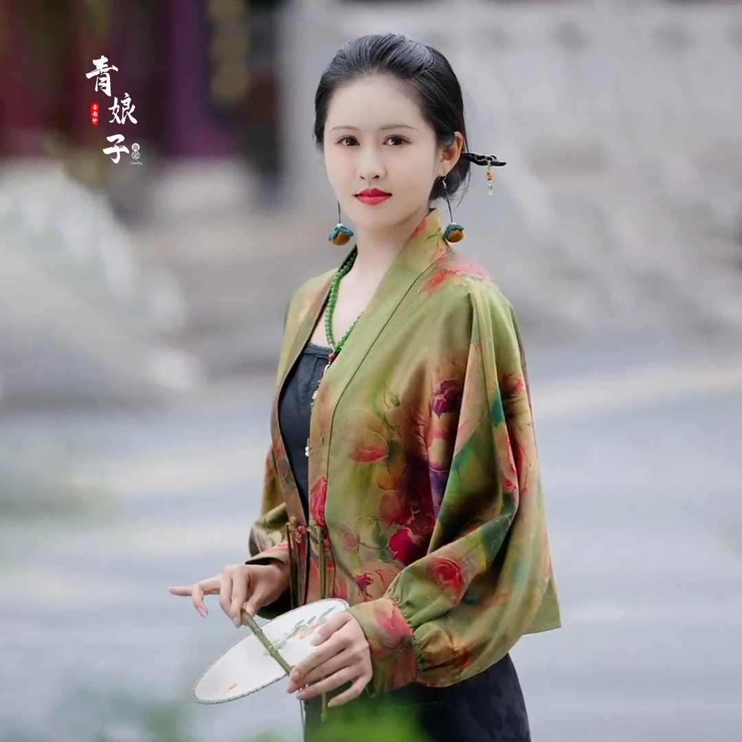 青娘子香云纱（绿鸢）重缎定位花中国风气质休闲时尚短款外套-50474