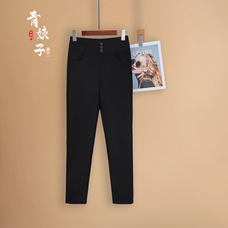 青娘子棉暖休闲裤显瘦高腰加绒紧身保暖打底裤小黑裤秋冬51410