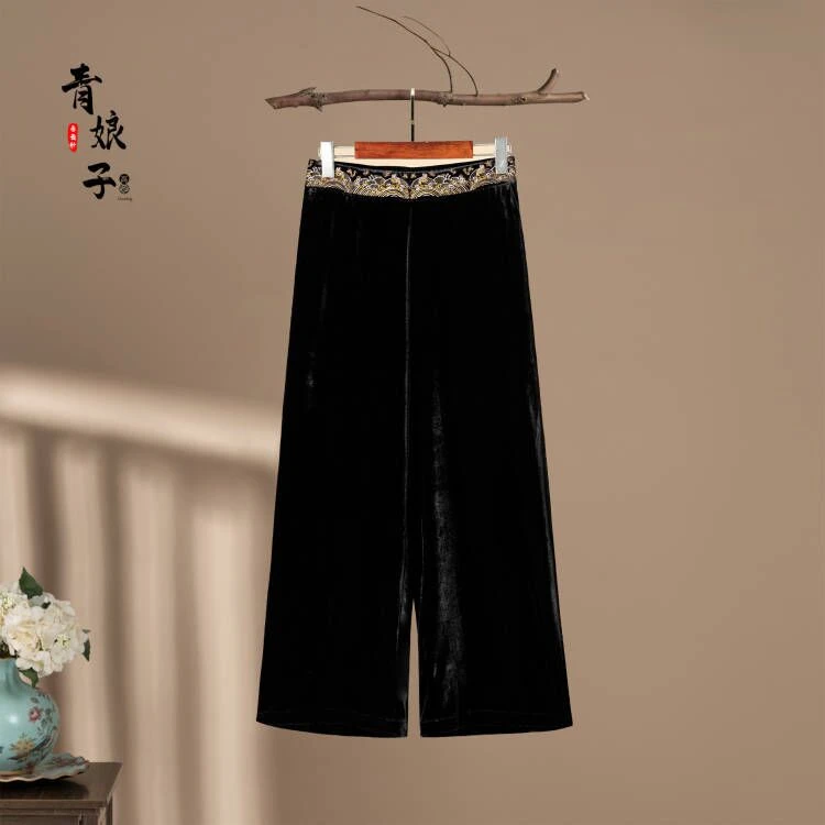 （断鸿）丝绒时尚休闲秋冬保暖松紧腰女士直筒裤50942