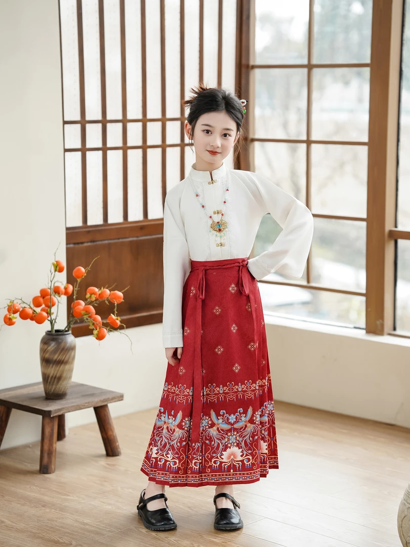 【凤凰于飞】中国风明制对襟女童马面裙春秋 民族风古风汉唐文化G