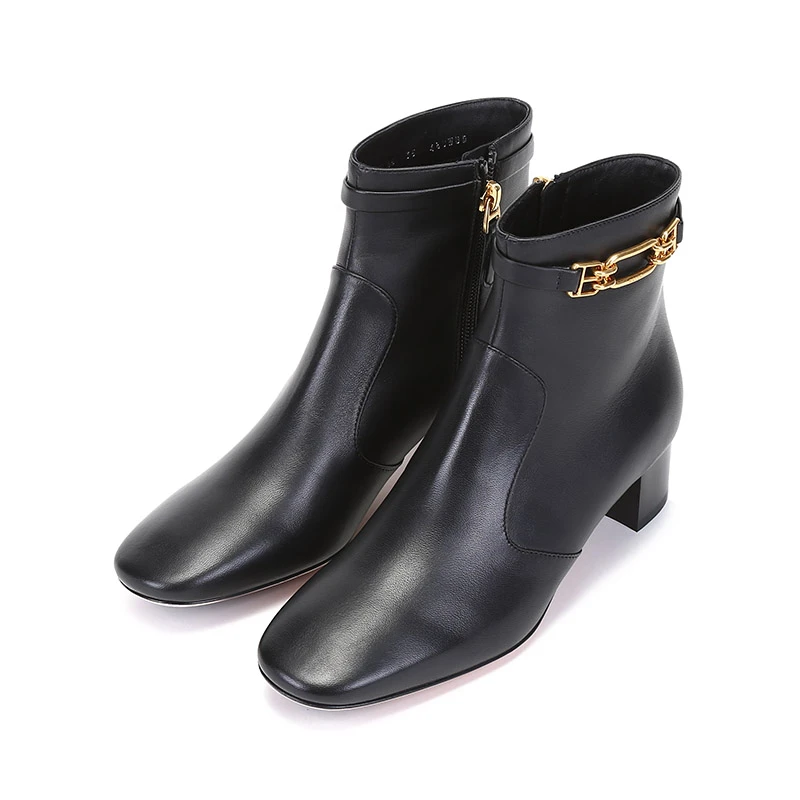 未使用 BALLY/巴利 女士粗跟靴子短靴皮靴跟高4.5cm DOROTI 45