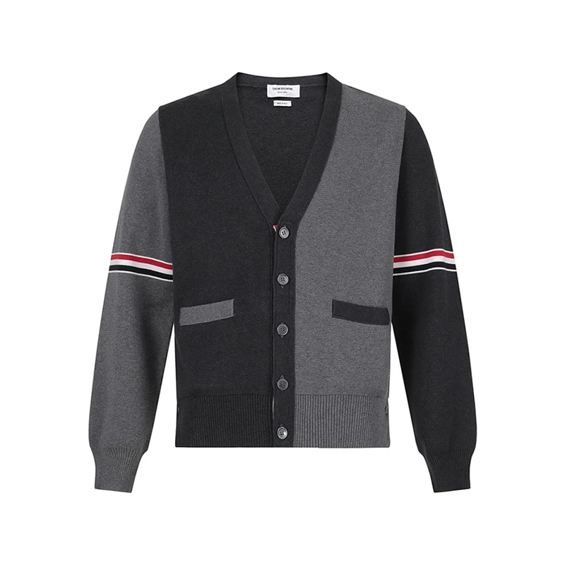 未使用 THOMBROWNE 男士红白蓝条纹V领针织衫开衫 MKC310F Y3007