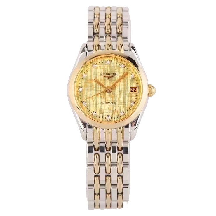 99新 Longines/浪琴 398雅致/25mm/金布艺纹盘钻刻机械女士表