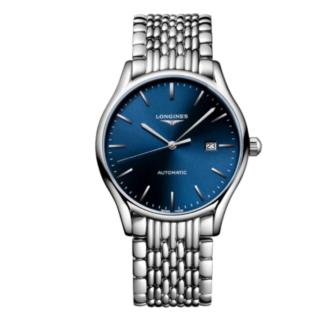 99新 Longines/浪琴 律雅961/40mm/蓝盘条刻机械男士表/公价12800