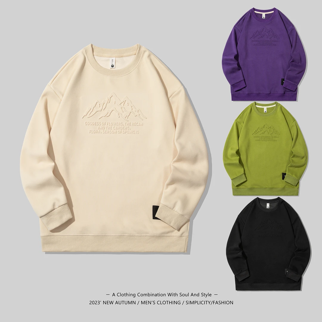 566圆领钢印卫衣男2022新款秋冬季美式潮牌休闲痞帅上衣打底衫