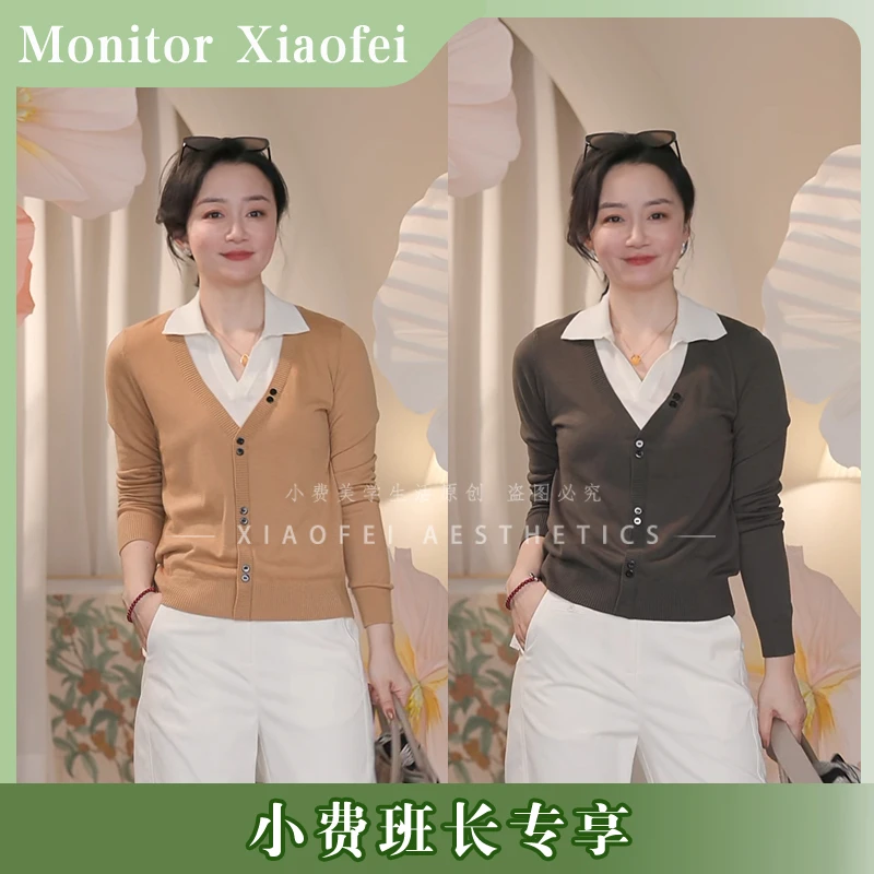 【小费班长专享】超柔顺云感上衣拼接假两件POLO领针织衫百搭22132