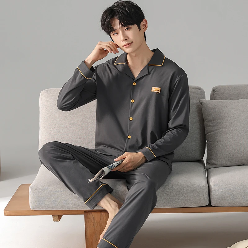 睡衣男士春秋款春秋季纯棉长袖家居服开衫青中年款冬季加大码套装