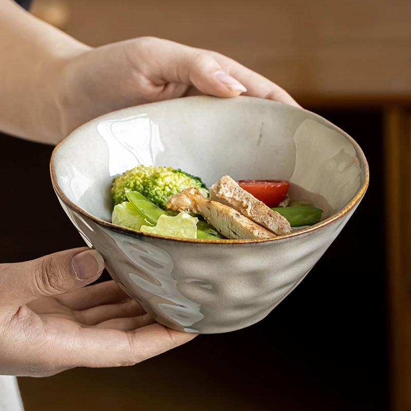 复古窑变米饭碗陶瓷碗喝汤碗一人食吃饭碗斗笠碗早餐面碗陶瓷小碗