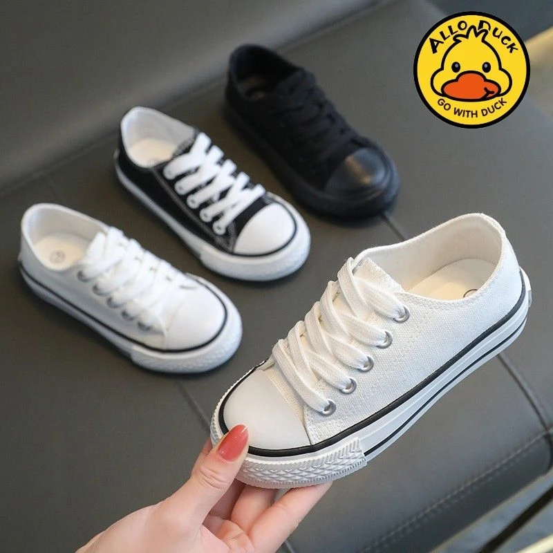 小黄鸭儿童帆布鞋女小孩鞋春夏小白鞋帅气男女童百搭宝宝透气童鞋