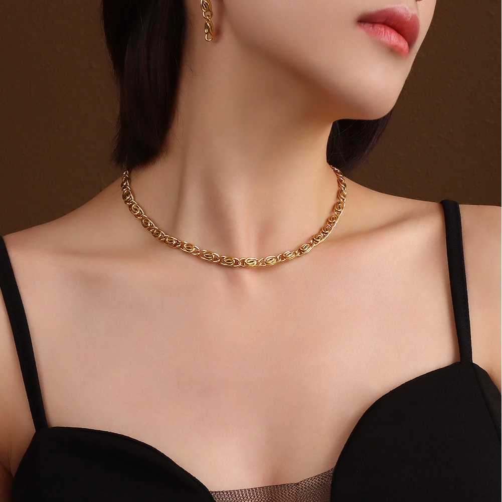 欧美ins饰品卷链粗链条项链锁骨颈链钛钢饰品套装饰耳坠耳饰