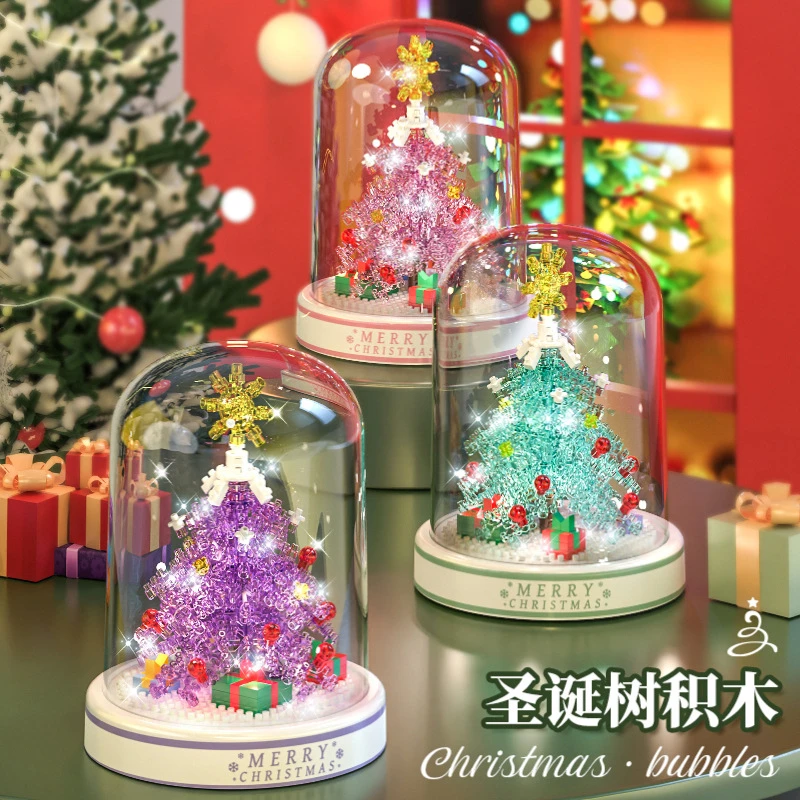 乐高兼容小颗粒圣诞树场景积木玩具圣诞节发光桌面小摆件装饰礼物
