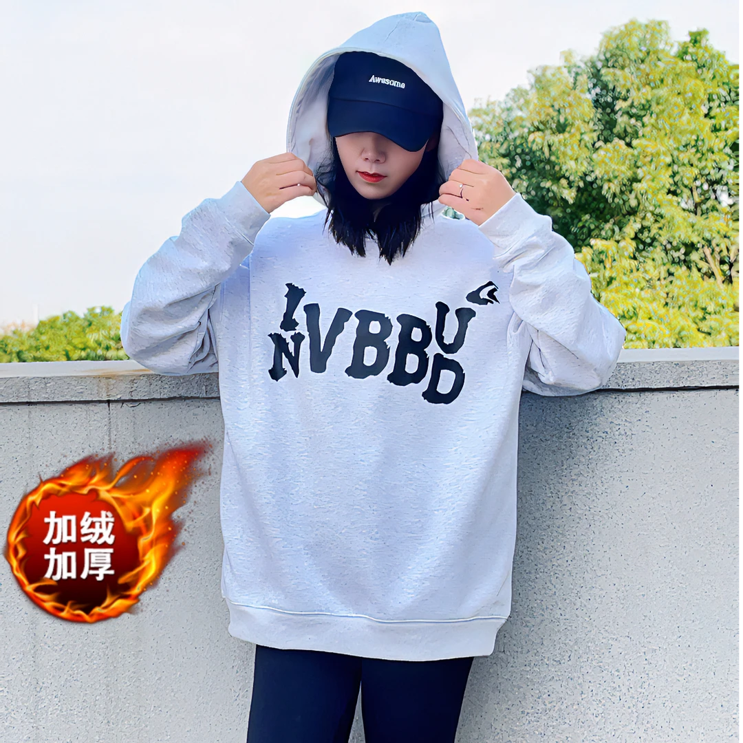 VBBUD字母小众连帽卫衣男女款秋冬季新款长袖卫衣ins美式复古宽松