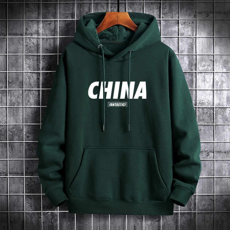 加绒加厚纯棉卫衣男国潮冬天青少年字母宽松休闲大码帽衫外套男