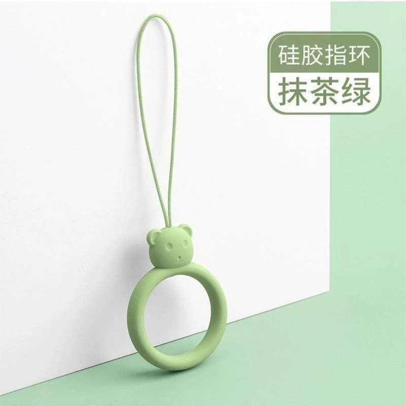 可爱小熊指环挂绳挂饰手腕液态手机短款通用钥匙挂件男女硅胶