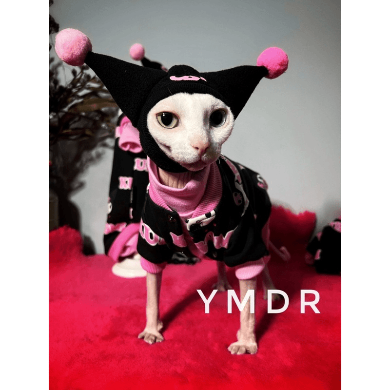 ymdr 可爱库洛米猫咪帽子斯芬克斯无毛猫德文套装黑粉加绒外套18
