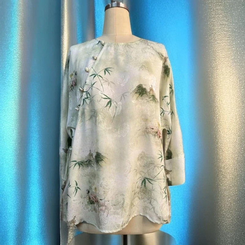 【506】100%桑蚕丝中国风时尚简约百搭气质风宽松衬衫