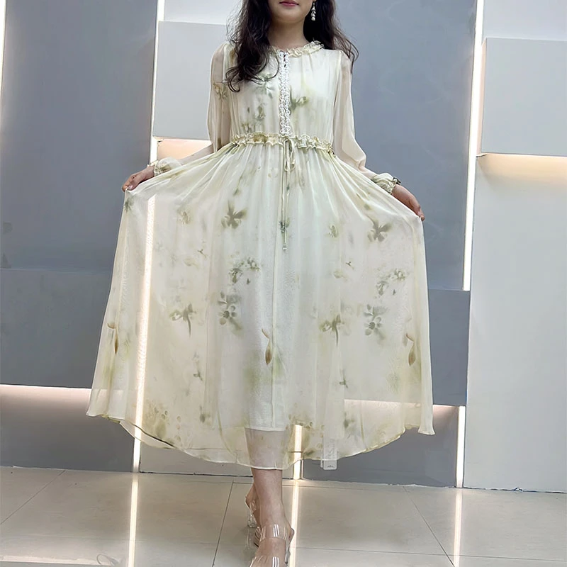 【编号10】120裙长荷叶领100桑蚕丝显瘦气质感连衣裙真丝8274-H5