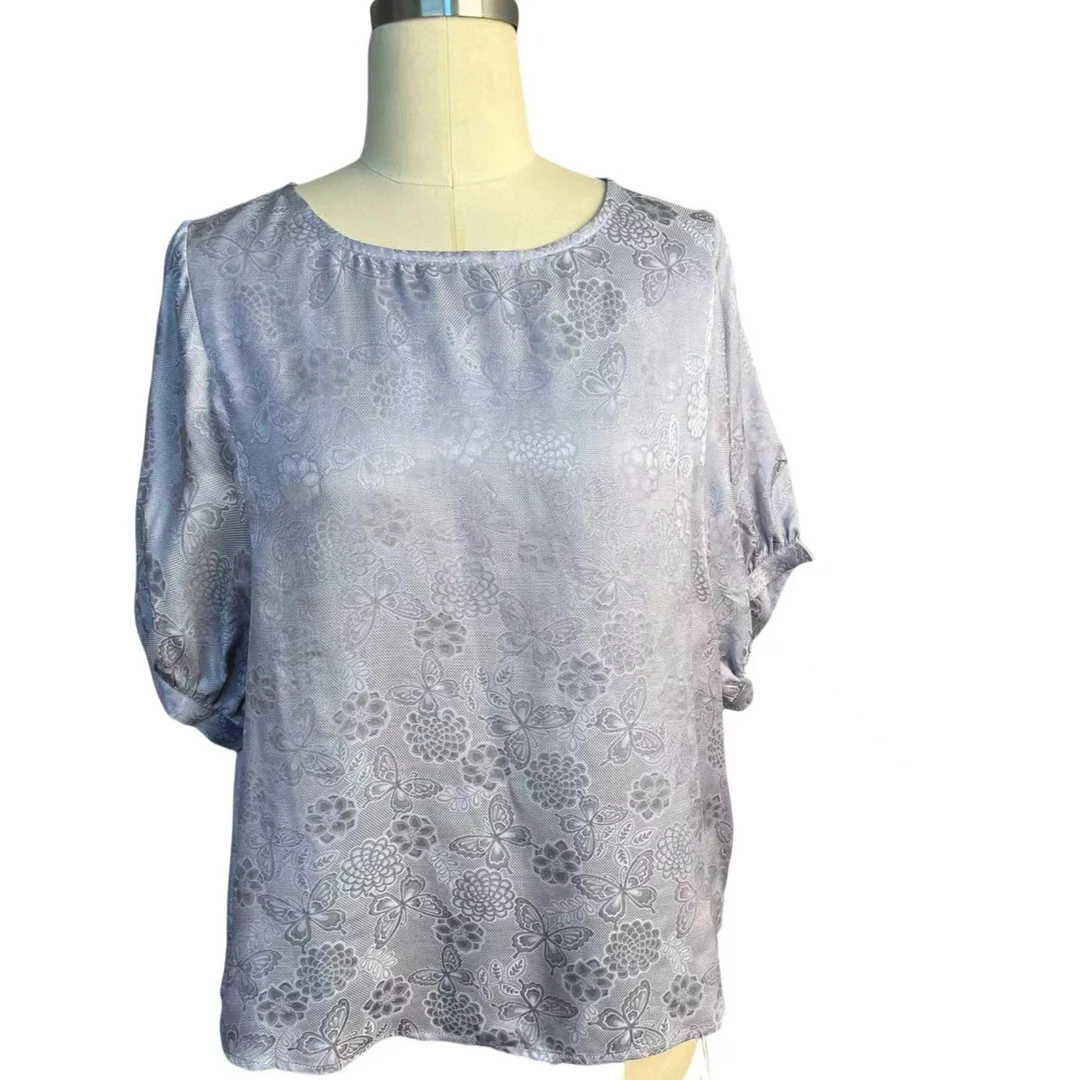 【044-2】紫色重磅桑蚕丝花萝蝶恋花简约百搭宽松休闲上衣5002-H26