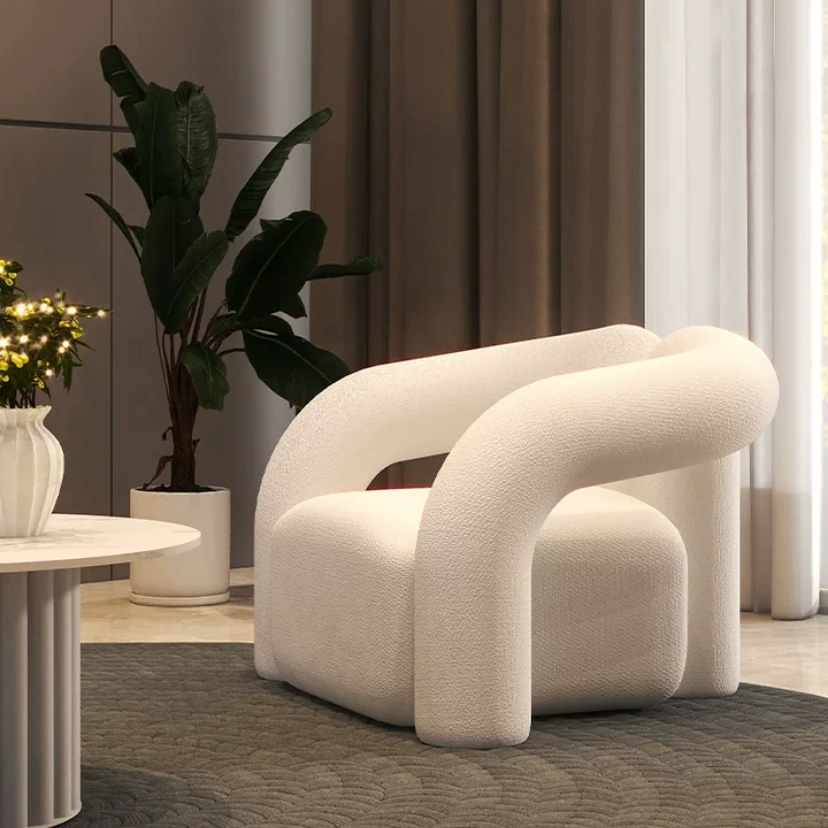 YOUKA北欧酒店单人沙发椅客厅简约羊羔绒异形单椅轻奢白色休闲椅