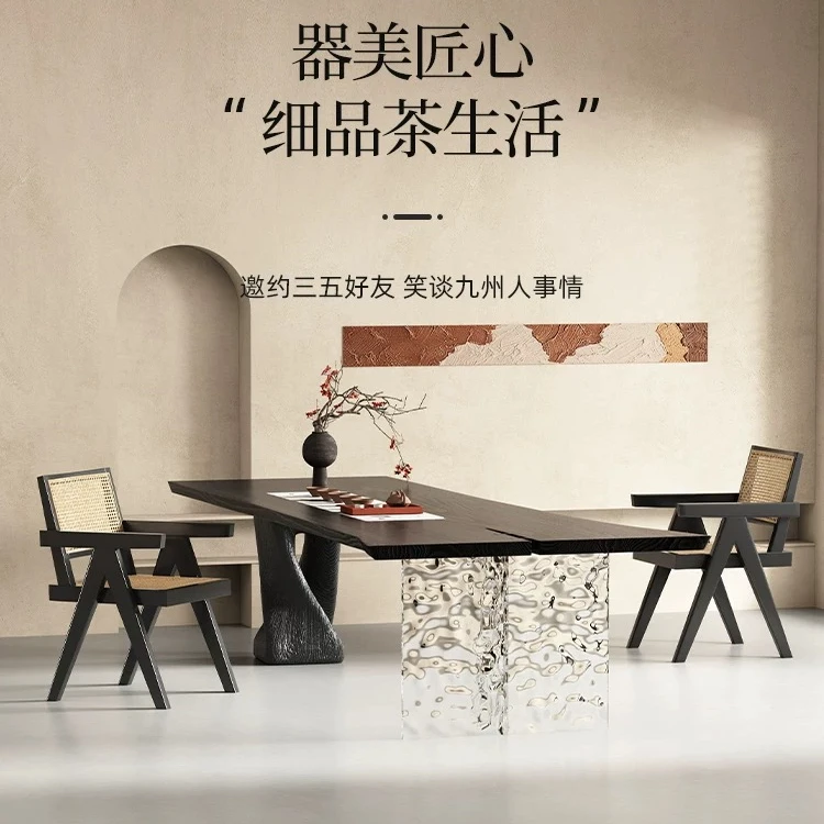 YOUKA 中古风茶桌创意泡茶台实木客厅设计师大板办公桌家用长方形