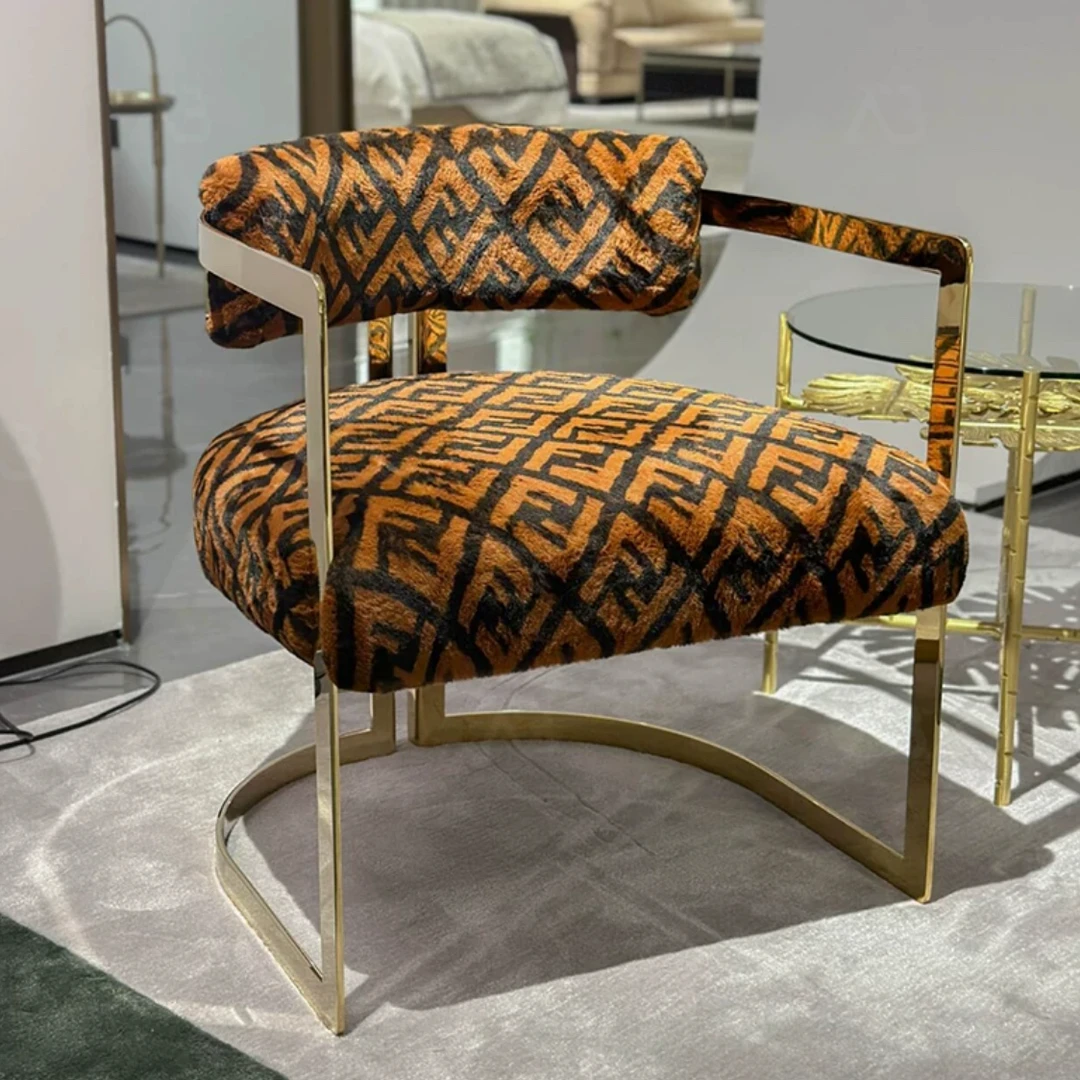 YOUKA 芬迪复古F图案休闲椅样板房现代轻奢双F面料单人轻奢沙发椅