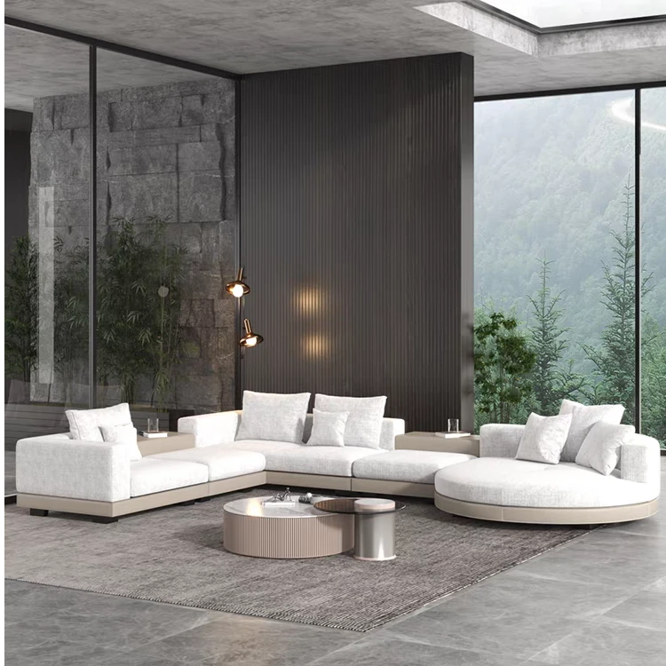 意式轻奢大小户型客厅极简设计师康纳利圆弧布艺转角异形沙发