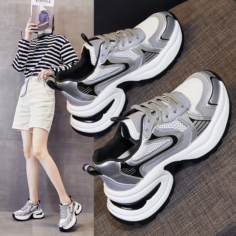 赵露思同款银色厚底老爹鞋女款2025新款春夏爆款运动鞋百搭休闲鞋