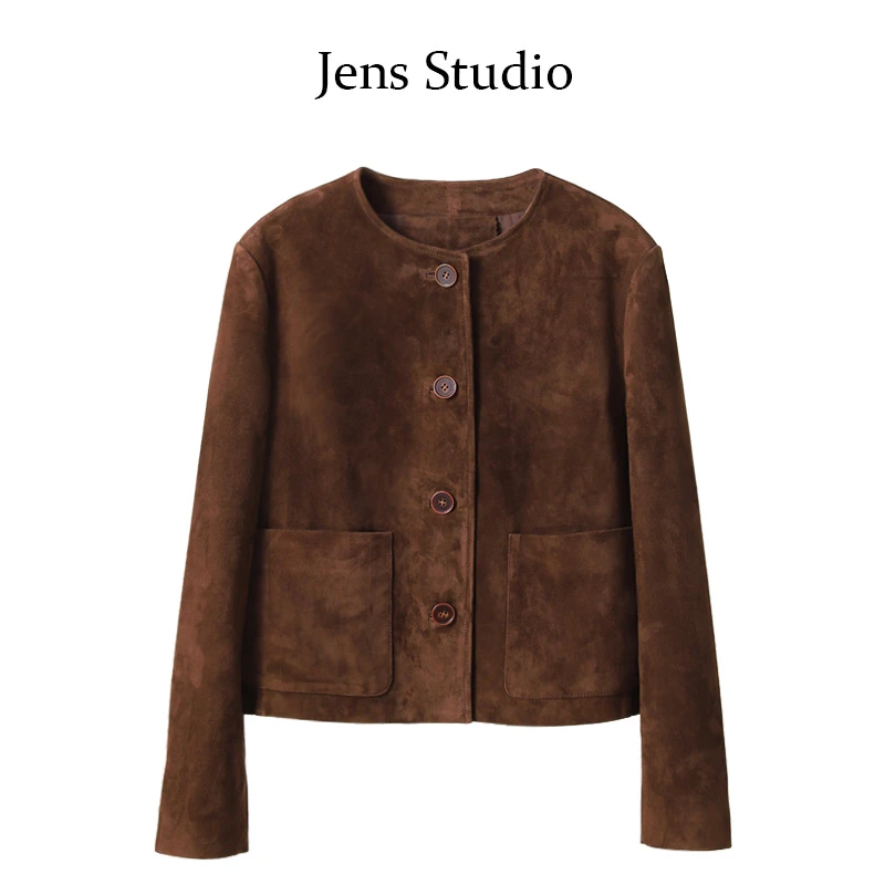 皮衣女款2024秋新款复古反绒绵羊皮高级感小个子短款好看夹克外套