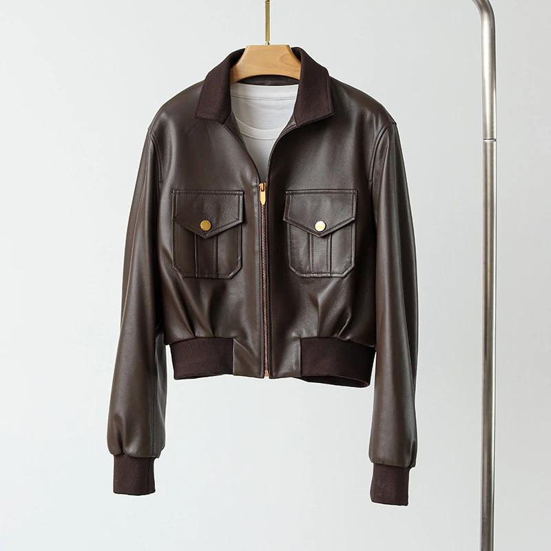 王鸥同款皮夹克外套真皮皮衣女短款绵羊皮棒球服时尚百搭2365L