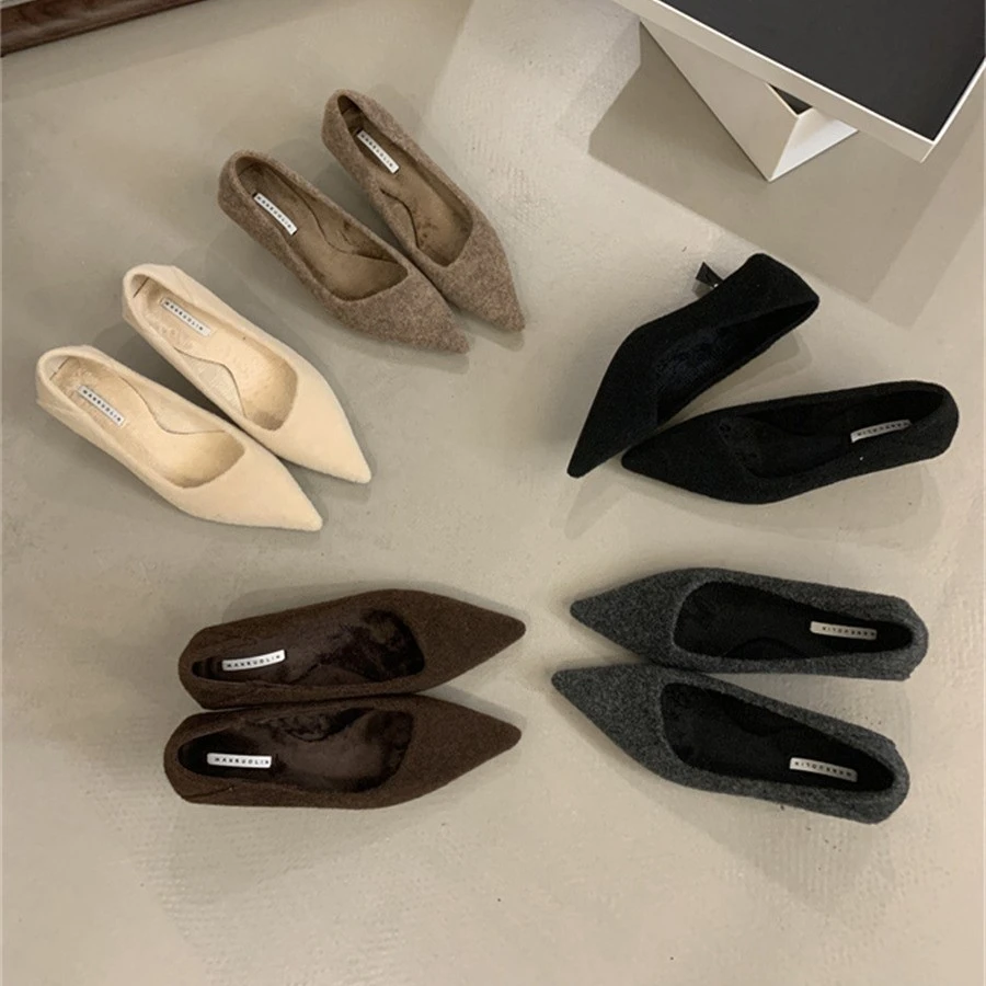 黑色百搭高跟鞋秋冬女网红春秋季尖头气质晚风毛毛单鞋