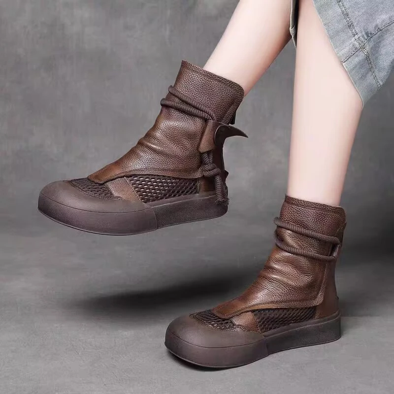 罗马凉鞋女2024年春夏季新款网红圆头平底凉靴平跟透气包头洞洞鞋