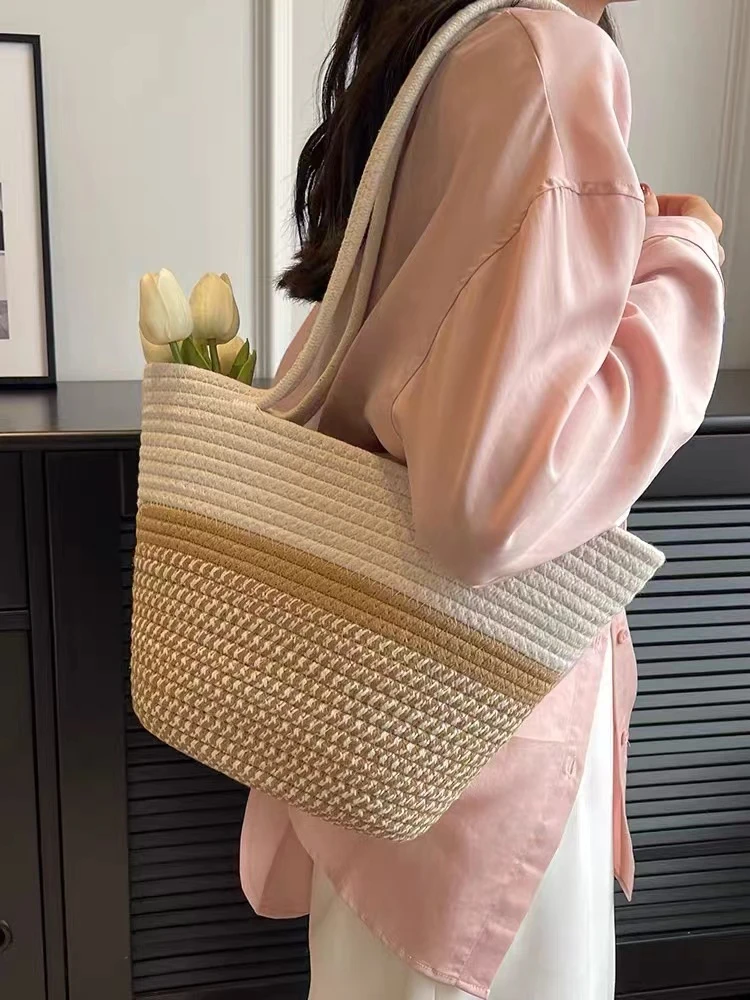 卡卡棉绳编织包ins收纳包夏季百搭时尚洋气网红网红单肩包化妆包