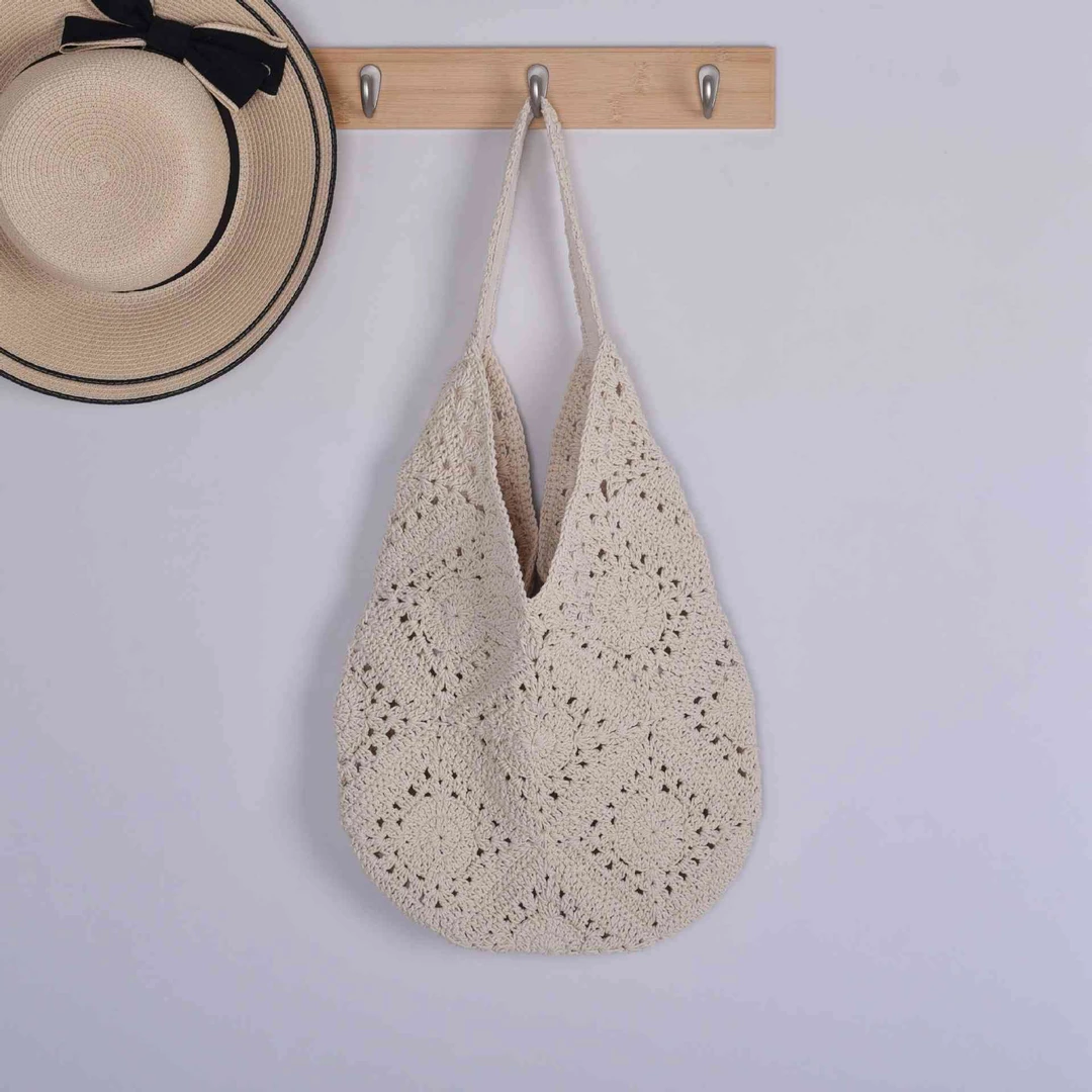 韩国chic复古棉线编织单肩包包包森系镂空百搭海边度假化妆包