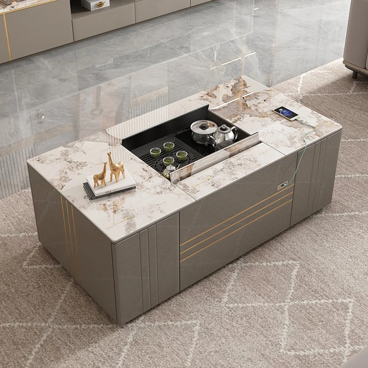 岩板功夫家用客厅一体泡茶桌全自动上水电动升降餐桌两用现代茶几