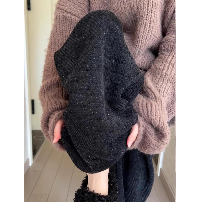 孕妇裤子春秋外穿2025年新款斜纹黑色细闪阔腿裤长裤秋冬加绒加厚