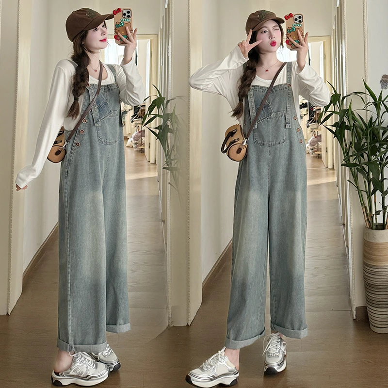 孕妇牛仔背带裤春秋款可外穿2025年秋装新款连体裤减龄孕妇装大码