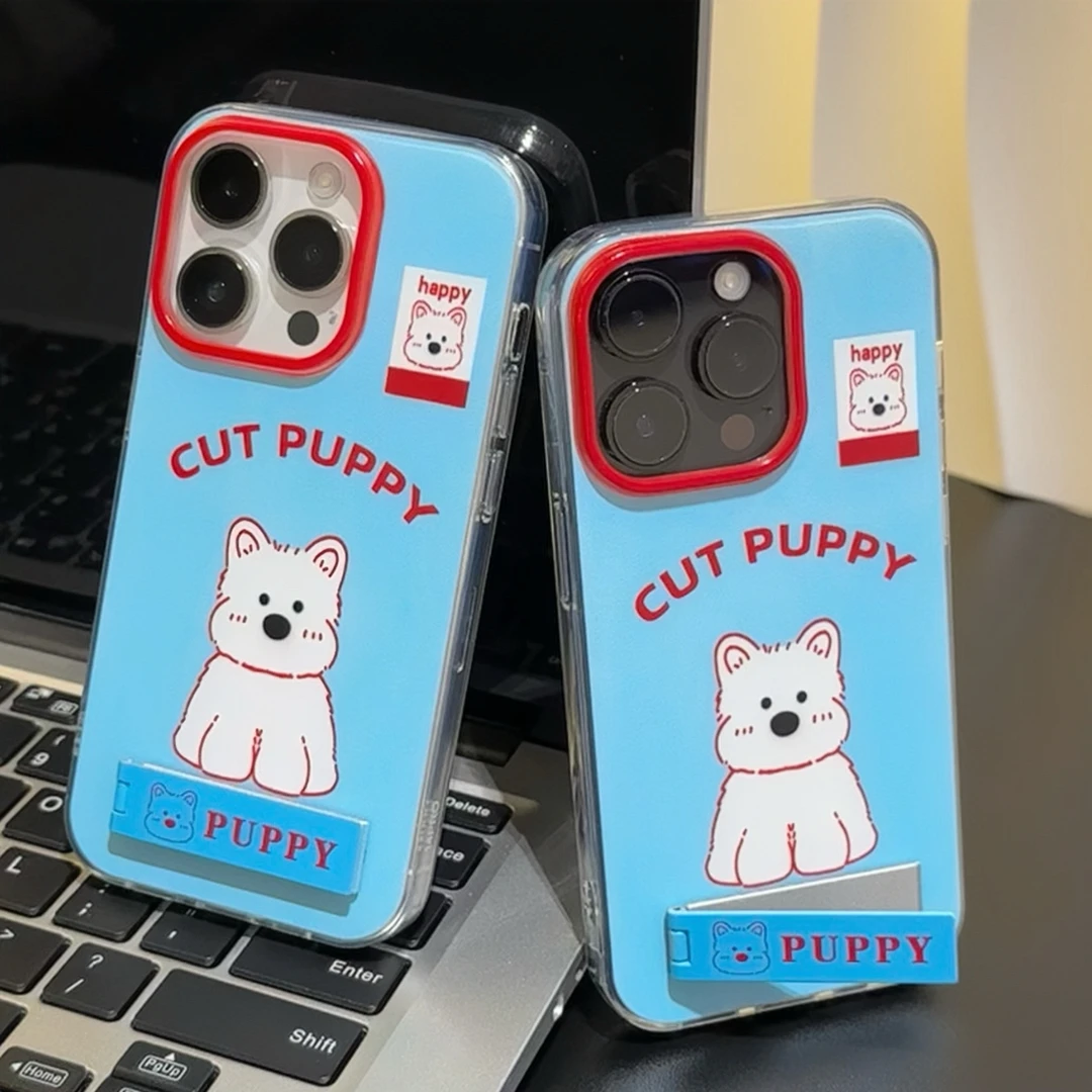 ins可爱狗狗支架苹果13手机壳iPhone15/14华为p70/vivo小米oppo套