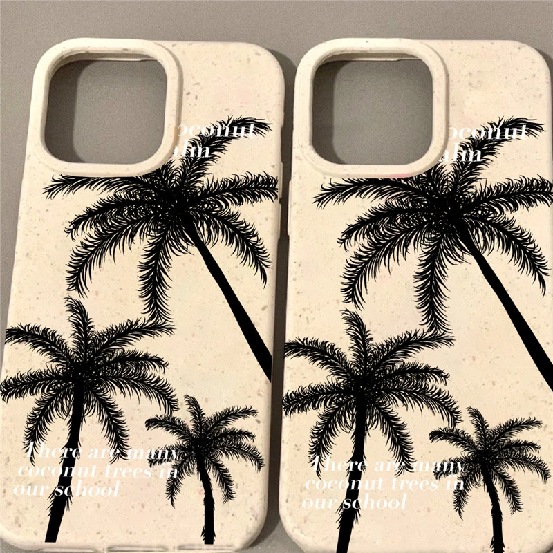 夏日椰子树小麦壳适用苹果14手机壳iPhone13promax新款12全包11女