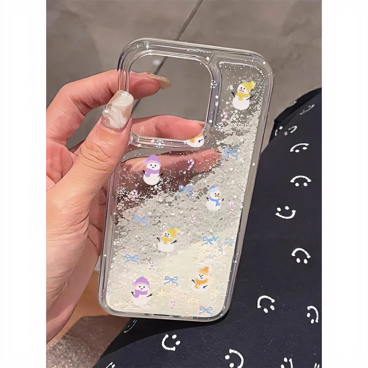 KEWU雪花流沙雪人蝴蝶结iphone15手机壳苹果13/14promax卡通12/11