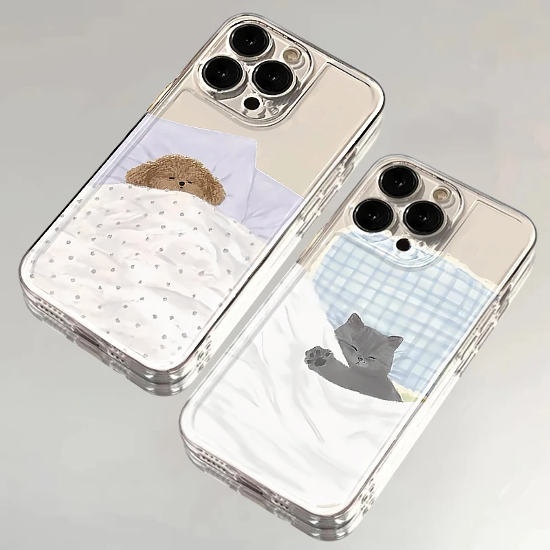 KEWU睡觉猫狗适用苹果15手机壳iPhone14/16/13透明华为小米OPPO