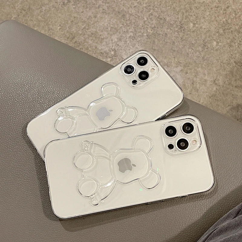 情侣透明暴力熊苹果15手机壳iphone13/14promax新款12男款11软套