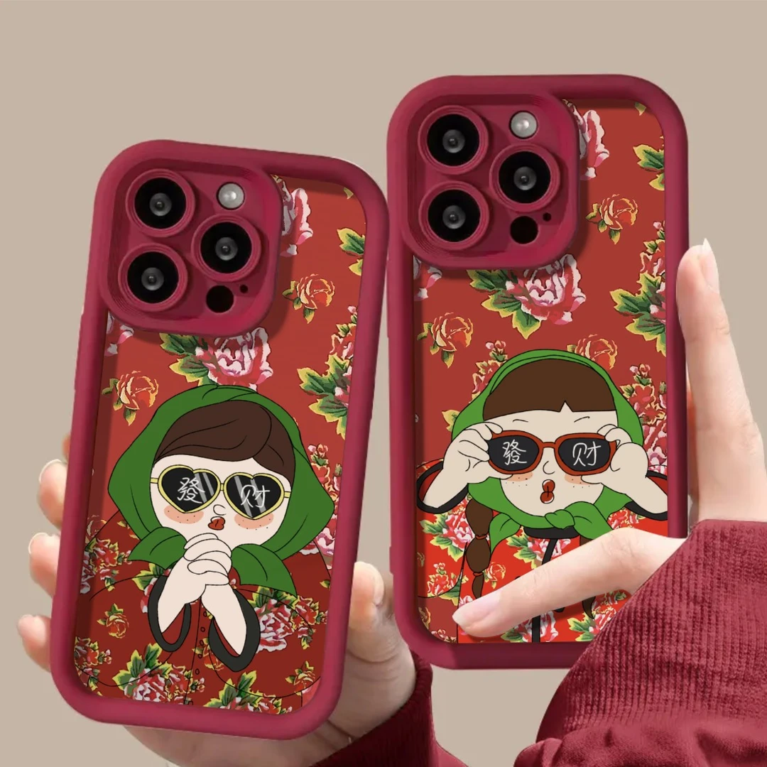 KEWU新年发财女孩适用iphone15/13苹果14手机壳华为vivo小米oppo